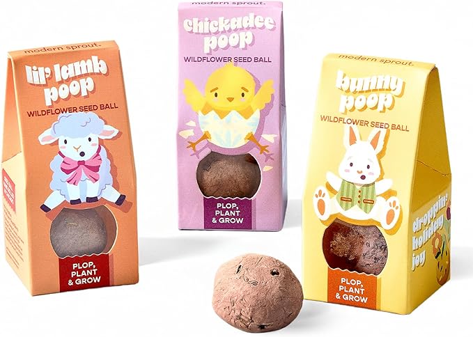 Modern Sprout Wildflower Seed Ball Poop - Eco-Friendly Gift - Non-GMO Hand-Rolled Clay Seed Bombs w/Wildflower Seeds - Plop Plant & Grow Gardening Gift Set for Kids & Adults - (Easter Plop-Pack of 3)