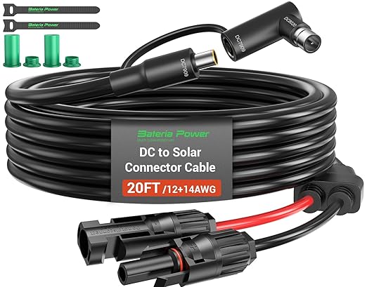 20FT Solar Connector to 8mm Adapter Cable with DC8020/7909 Compatible with BLUETTI, Yeti, Anker, Jackery Portable Power Station for Camping, RV, Emergency Use