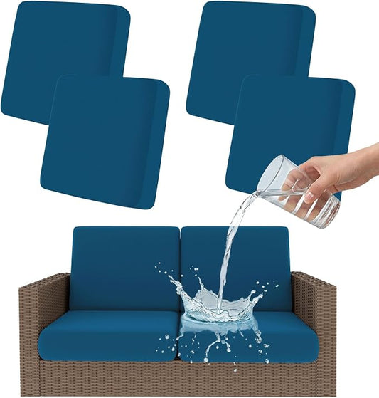 Smiry Waterproof Patio Cushion Covers, Stretch Outdoor Couch Slipcovers Replacement Washable Furniture Protector Sofa Chair Seat Cover for Dogs and Pets (4 Pcs, Peacock Blue)