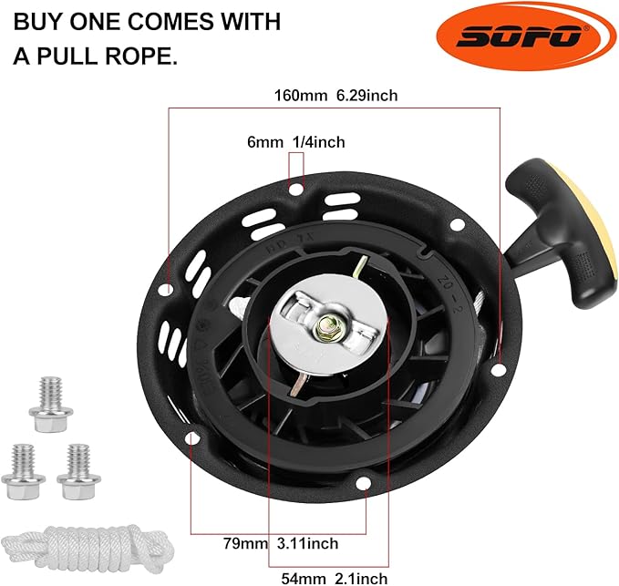 SOFO Pull Start Assembly for Champion 196cc 208cc 212cc 224cc 3000 3500 4000 4500 Watt 5.5hp 6.5hp Engine CPE Generator Water Pump Pressure Washer Recoil Starter Pull Cord Replacement