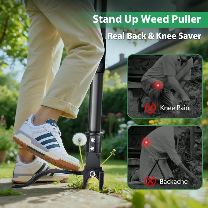 4-Claw Steel Weed Puller Tool, Heavy Duty Stand Up Weeder with Long Handle 46” for Easily Remove Weeds Without Bending, Pulling or Kneeling(Black)
