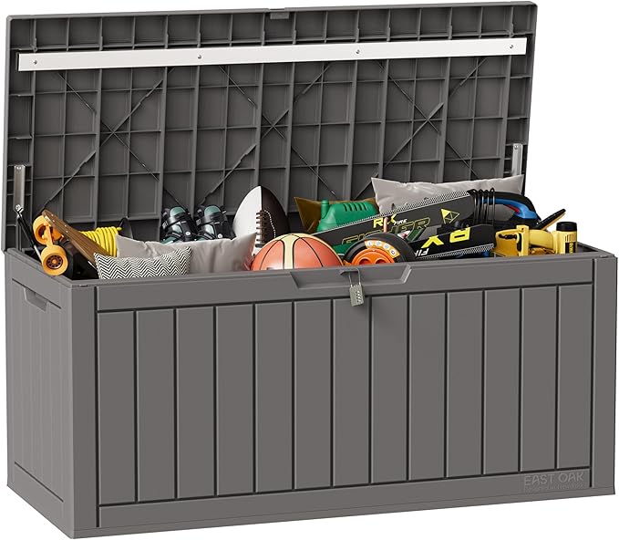 EAST OAK 60 & 90 Gallon Outdoor Storage Boxes Deck Boxes Waterproof Resin Bins for Patio Cushions Gardening Tools Toys