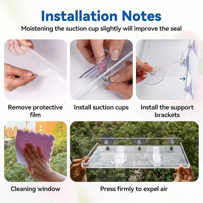 Window Plant Shelves, 2Pcs Acrylic Floating Shelf with Strong Suction Cup and Bracket, Window Sill Extender Plant Holder