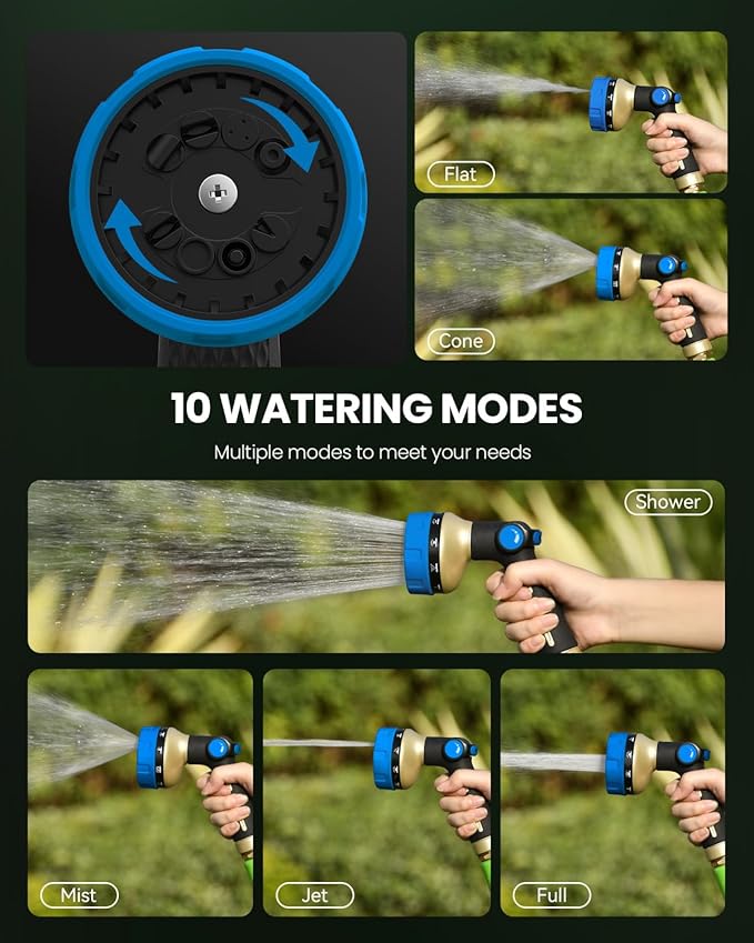 RAINPOINT Garden Hose Nozzle Heavy Duty - 100% Metal Thumb Control Spray Nozzles for Garden Hose High Pressure, 10 Patterns Water Hose Nozzle for Car Wash, Watering Lawn and Pets, Blue