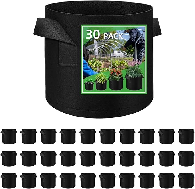 LITLANDSTAR 30 Pack 3 Gallon Plant Grow Bags, Breathable Felt Non-Woven Aeration Fabric Plant Grow Pots, Garden Planting Containers for Nursery Vegetable Flower Grow Bags with Handles (9.8x8.7inch)