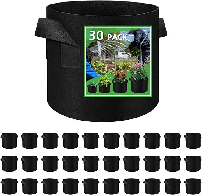 LITLANDSTAR 30 Pack 5 Gallon Plant Grow Bags, Breathable Felt Non-Woven Aeration Fabric Plant Grow Pots, Garden Planting Containers for Nursery Vegetable Flower Grow Bags with Handles (11.8x9.8inch)