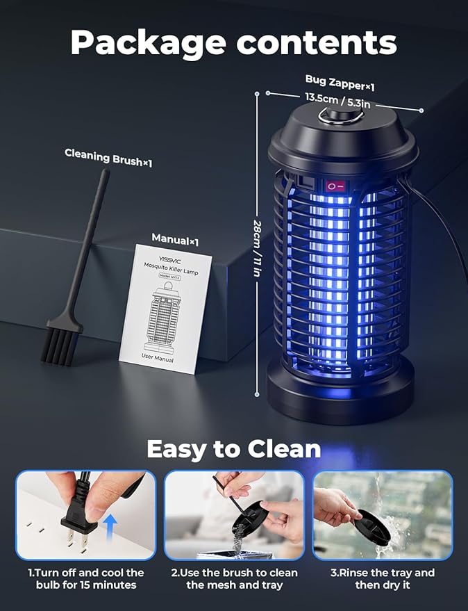 YISSVIC Bug Zapper Outdoor Indoor Waterproof Electric Mosquito Lamp Fly Zapper Killer Effective 4200V Plug in for Home Patio Office Courtyard