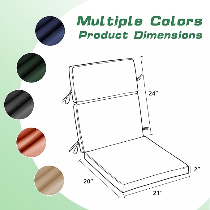 High Back Patio Chair Cushions, 21x20 Waterproof & Fade-Resistant Outdoor Dining Chair Cushions, Indoor/Outdoor High Back Cushion, Seat Pad for Glider and Lawn Chair, Forest Green