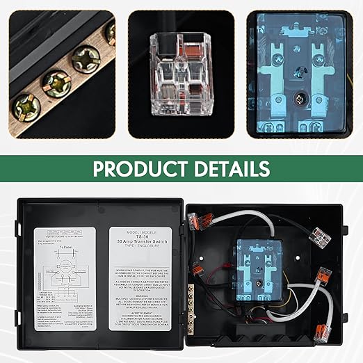 TS-30 30 Amp Automatic Transfer Switch for RV,Speedboats,Travel Trailer,Camper Van,120V Generator Transfer Switch for Inverter/Shore Power/Generators