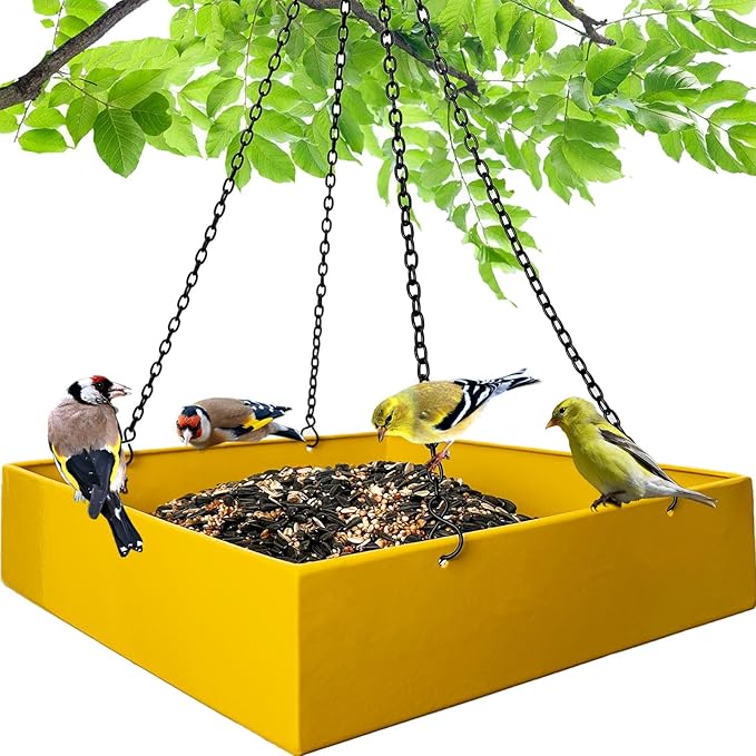 Bird Feeders for Outdoors, Platform Bird Feeder for Outside, Large Capacity 3.5 lbs(Yellow)