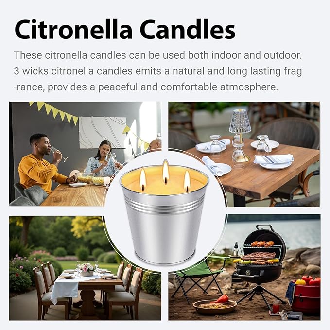 Citronella Scented Candles Outdoor Indoor, 2Pack 34oz Large 3-Wick Soy Wax Candles, 180 Hour Long Lasting Summer Candles for Patio Camping Backyard