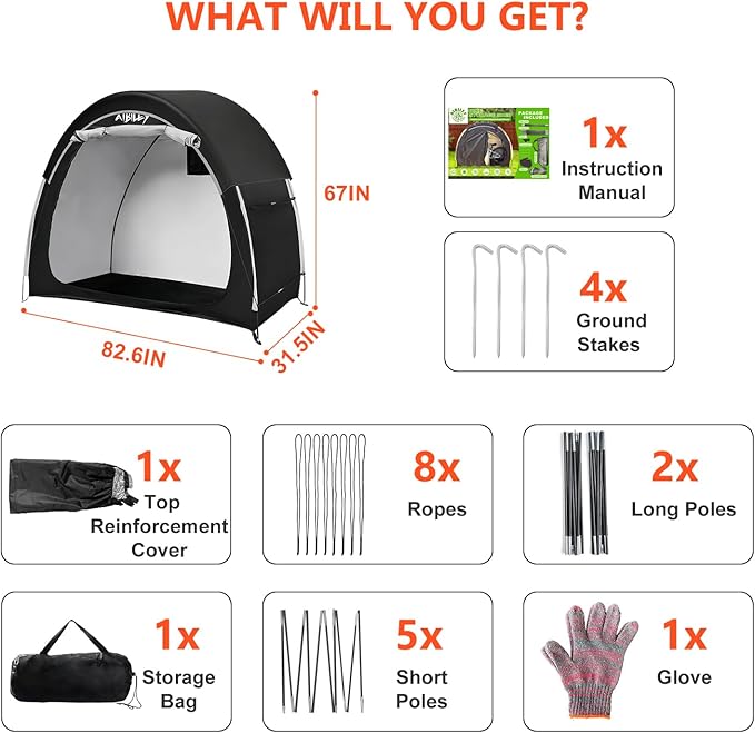 Bike Storage Shed with Rain Cover,2X Sturdy 600D Polyester Cloth,Waterproof Outdoor Bicycle 2-3 Bikes Tent,Waterproof Zipper,Garden Tools,Toys,Backyard Mowers Shelter,8X Windproof Ropes