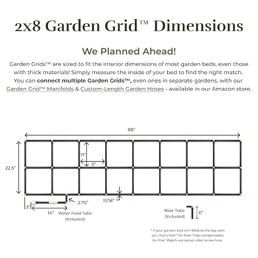 Garden Grid Watering System - 2x8 Standard | Preassembled Garden Watering System for Raised Garden Beds | 1-Min Setup, USA-Made, Lasts 5-10x Longer Than Drip & Soaker | 22.5"x88"