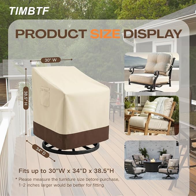 Patio Chair Covers 2 Pack, Heavy-Duty Outdoor Furniture Covers Waterproof to 8500 Pa, Swivel/Adirondack Outdoor Chair Covers with Air Vents, 30" W x 34" D x 38.5" H