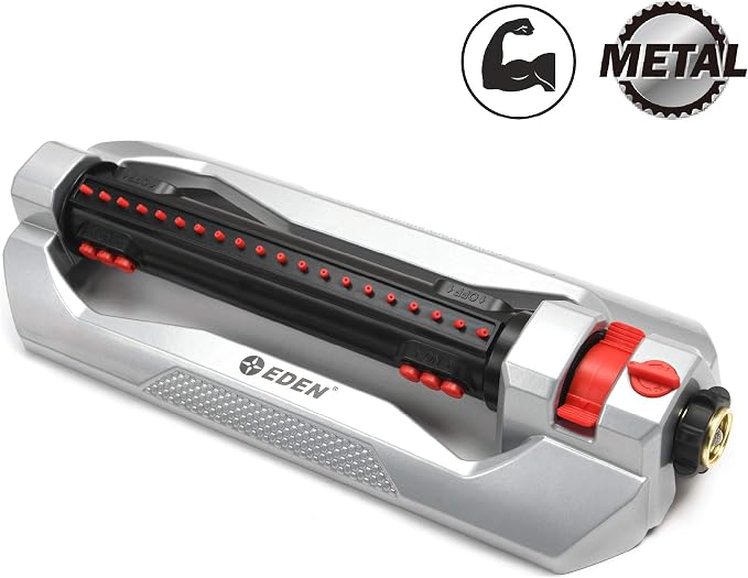 Eden 96216 Heavy Duty Turbo Oscillating Sprinkler, Covers Up to 4,900 sq. ft., 20 Precision Nozzles, Aluminum Base, Flow and Width Control, Adjustable Range, Quick Connects, Filters