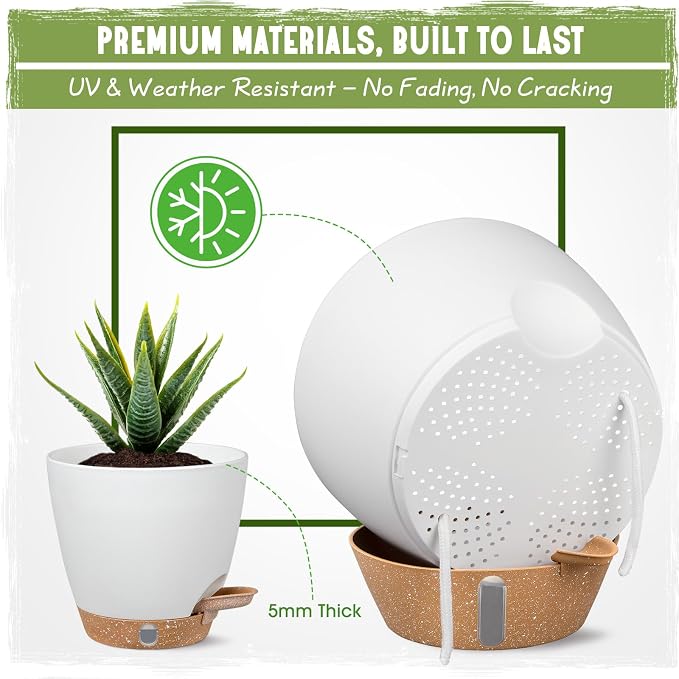 Self-Watering Pots for Indoor and Outdoor Plants 4 Pack, 6/8/10/12 Inch Planters with Water Level Indicator & Deep Reservoir, Decorative Flower Pots for Home Decor