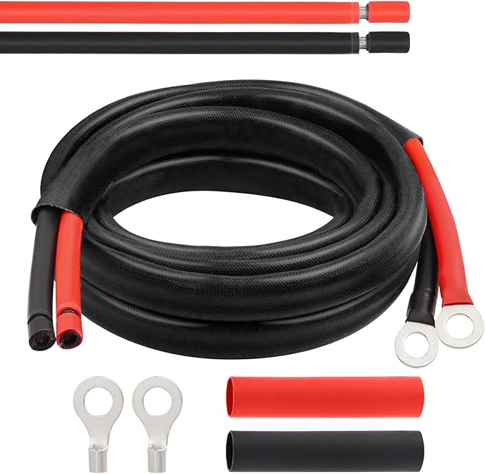 MOOKEERF Solar Battery Cable - 10 Gauge 10FT Power Inverter Cable with PV Flame Retardant Protective Sleeving Connect Battery and Charge Controller for Solar Panel Automotive RV Motorcycle Marine