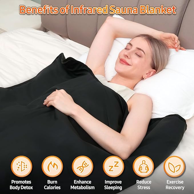 Infrared Sauna Blanket for Home: Skin-Friendly PVC Leather Large Portable Blanket for Full Body Detox & Relaxation - Far Infrared Heating Adjustable 86-167℉ & 30-60 Min Timer 71 x 35.5Inch