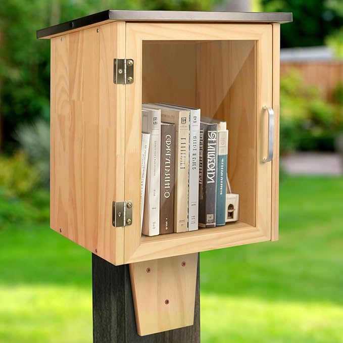Outdoor Library Book Box, Little Library for Sharing books, DIY Storage Wooden Cabinet Easy Mount for Neighborhoods and Schools