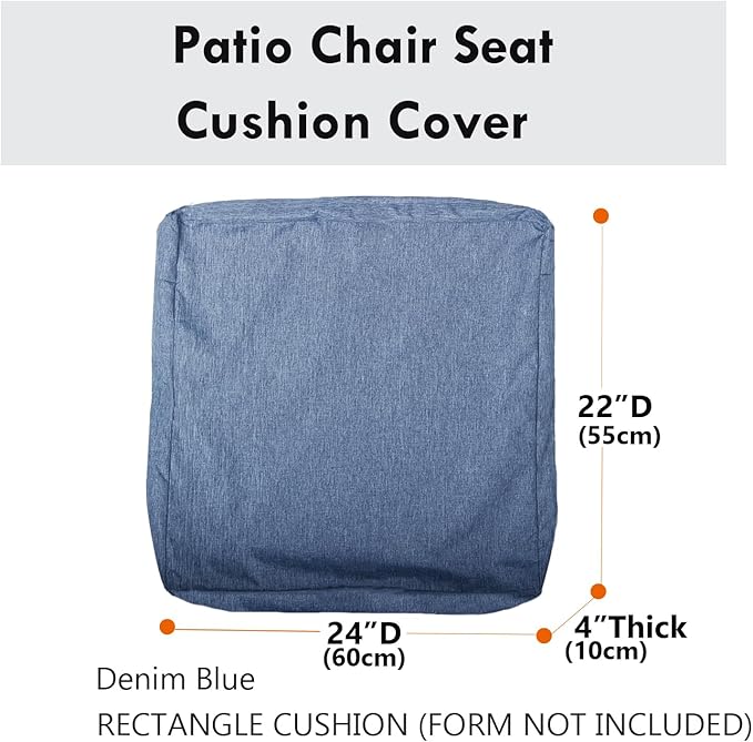 Patio Seat Cushion Covers,Washable Slip Covers Replacement,Waterproof Outdoor Furniture Chair Cushion Pillow Seat Cover for Couch,Garden,Sofa,Denim Blue,24"×22"×4"(2 Covers Only)
