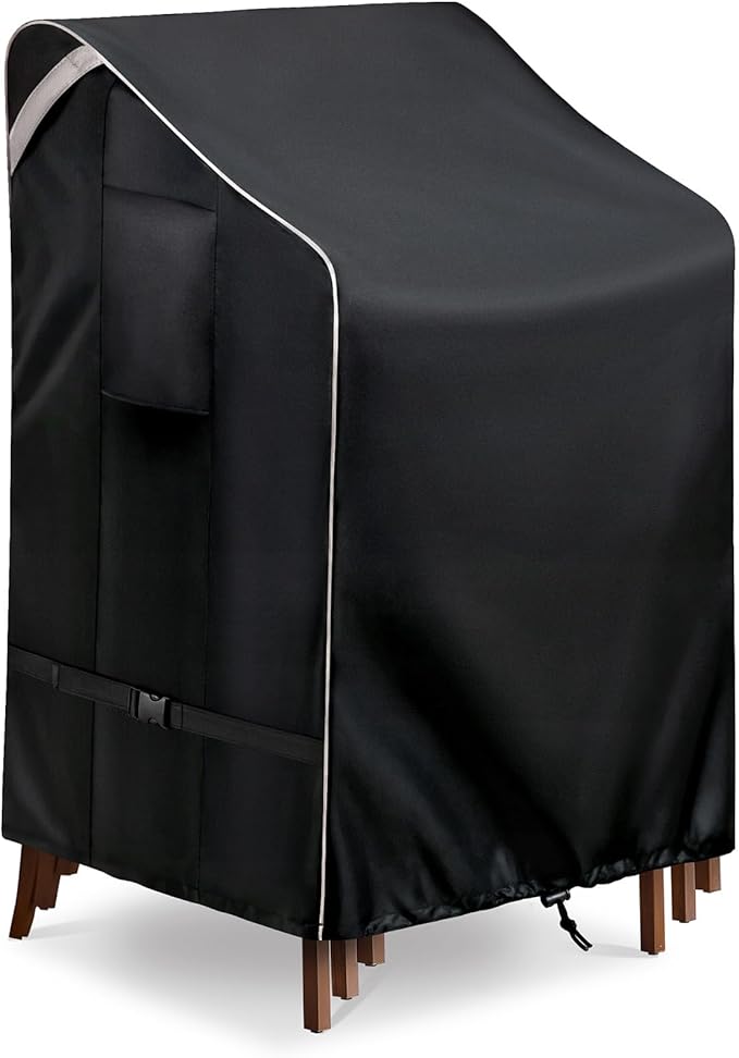 COSFLY Stackable Patio Chairs Covers Waterproof, Outdoor Furniture Covers Heavy Duty for 4-6 Stacking Chairs 1 Pack - Fits up to 28w x 36D x 47H inches (Black)