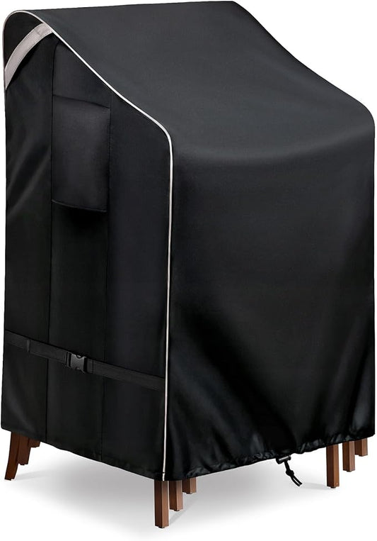 COSFLY Stackable Patio Chairs Covers Waterproof, Outdoor Furniture Covers Heavy Duty for 4-6 Stacking Chairs 1 Pack - Fits up to 28w x 36D x 47H inches (Black)