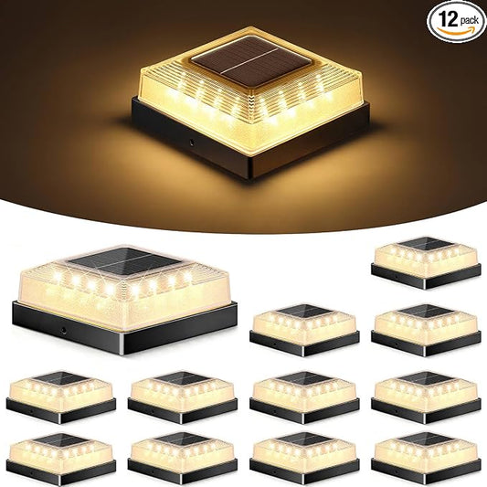 Brightever 3.5x3.5 4x4 Solar Post Cap Light Outdoor, 12-Pack Fence Post Solar Lights for Wooden/Vinyl Posts, 3 Lighting Modes, Solar Powered Waterproof Deck Post Lights for Garden Patio, Black