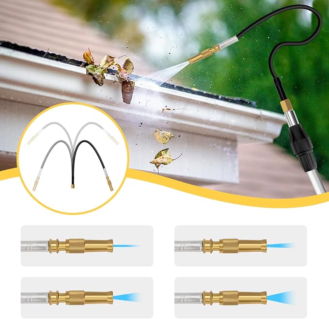 20FT Reach Gutter Cleaning Tools from Ground, Telescopic Rain Gutter Cleaner Tool with Garden Hose Attachment and Bendable Sprayer Wand