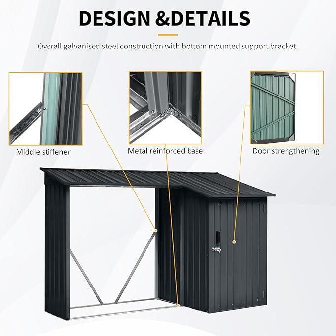 Ball & Cast 106.5" Outdoor Steel Firewood Rack Metal Storage Shed with Door and Reinforced Base,Multi-Functional 2 in 1 Waterproof Cabinet W/Roof,for Equipment Machines,Black