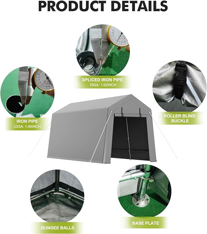 Heavy Duty Outdoor Motorcycle Storage Outdoor Storage Tent – Waterproof & UV-Resistant Garage Shelter with Roll-Up Zipper Doors – Portable Carport for Bikes, Firewood – Grey, 7x10FT
