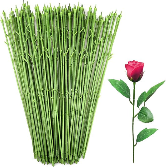 YOLUFER 100Pcs Floral Wire Stems Plastic Artificial Flower for Craft Floral Green Stem Wire DIY Craft Bouquet Making Floral Arrangement Tools