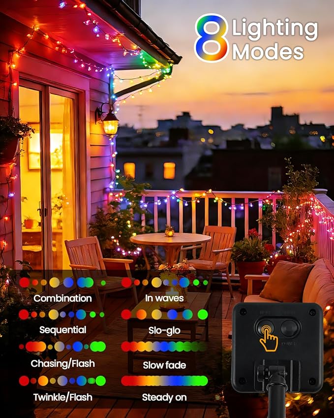 OZS 4 Pack 320LED Solar Christmas String Lights Outdoor, Waterproof 8 Modes Solar Tree Light, Green Wire Christmas Lights Outdoor for Garden, Party, Wedding, Christmas Decorations (Multicolor)