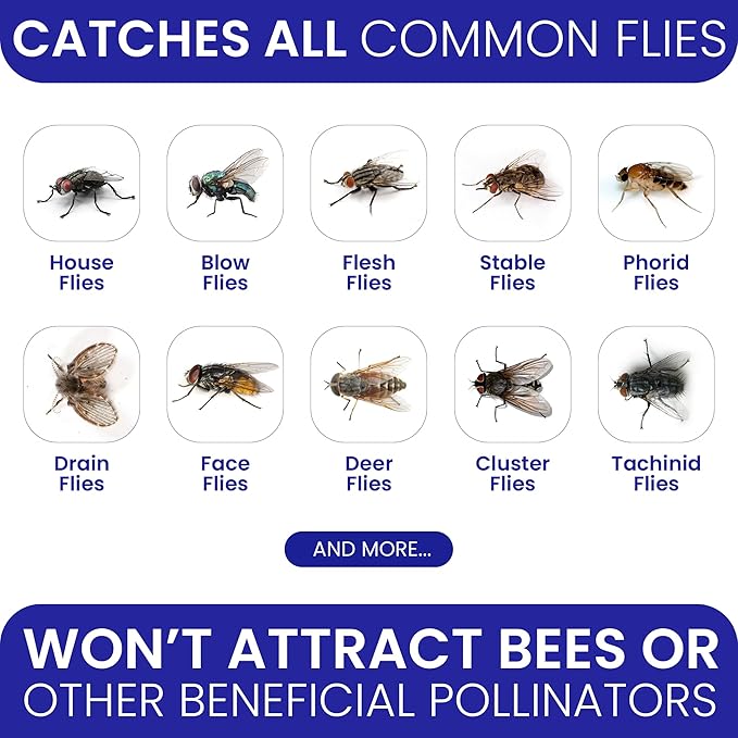 Fly Traps Outdoor Fly Trap for Patio. 9 Non-Toxic Pre-Baited Flies Bags Outdoor Disposable. Hanging Bug Catchers for All Filth Flies Killer for Outside Bug Control in Yard Horse Ranch Trash Can.