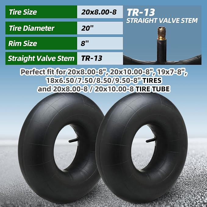 AR-PRO (2-Pack) 20x8.00-8, 20x8-8, 20x10.00-8, 20x10-8 Inner Tubes with TR-13 Straight Valve Stem - Replacement Lawn Mower Tire Tubes - Suitable for Mower/Tractor/Golf Cart/Garden Trailer and More