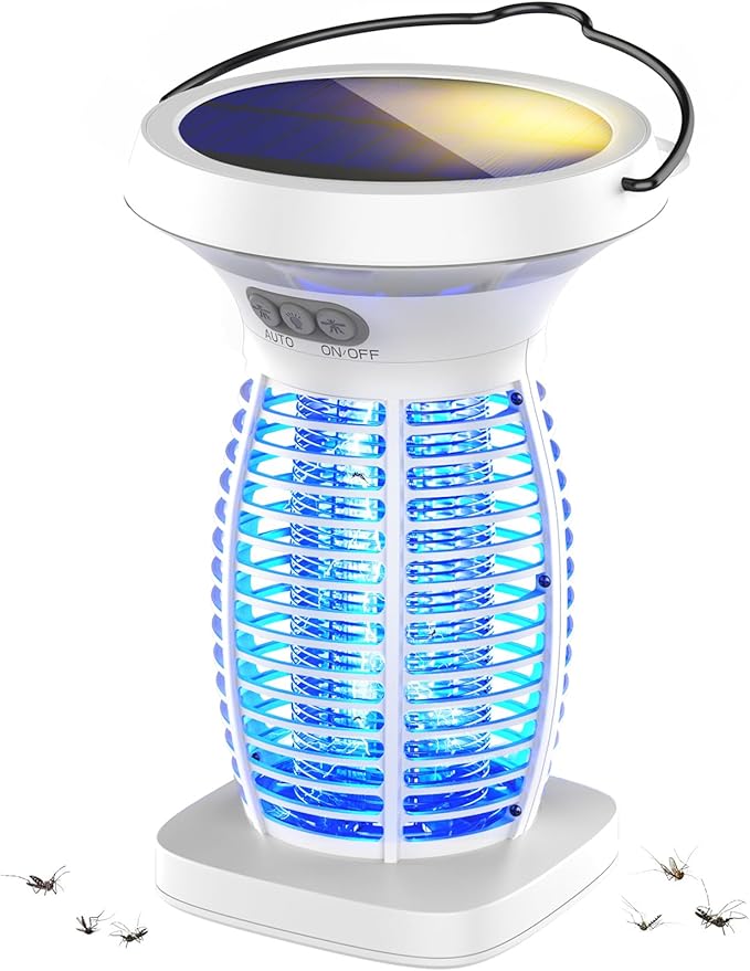 OnBeam Solar Bug Zapper Outdoor, Mosquito Zapper Outdoor Waterproof Electric Fly Zapper Rechargeable Mosquito Killer with Solar Panel, 4200V Fly Trap Indoor for Home Backyard, Patio, Garden, Camping