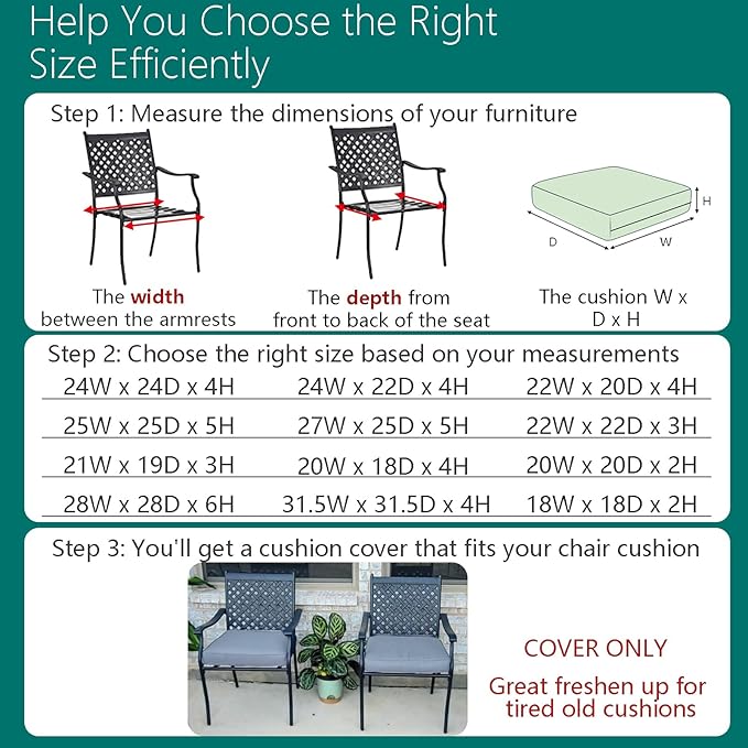 FLYMEI Patio Cushion Covers 21x19x3 Waterproof Outdoor Cushion Cover Replacement 4Packs Outdoor Seat Cushion Slipcover for Rattan Chair Sofa, Grey