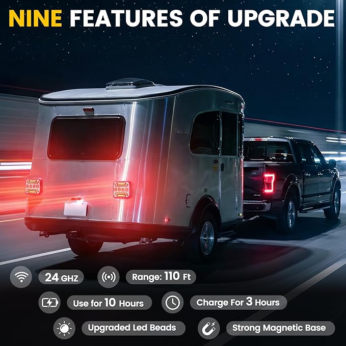 Wireless Trailer Lights, 2026 NEW 110° Rotatable Magnetic LED Trailer Lights with Reflectors, 2 Mounting Options, IP67 Waterproof, Rechargeable Tow Light for Boat RV Camper Caravan