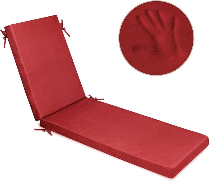 Milliard Memory Foam Outdoor Chaise Lounge Lawn Chair Cushion, with Waterproof and Washable Cover, Red, 73x21x2.5