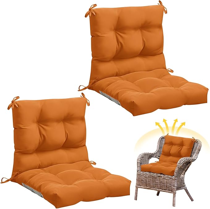 Marsui 2 Pcs Outdoor Indoor High Back Chair Cushions Patio Furniture Tufted Pillow with Ties Water-Resistant Replacement Outdoor Rocking Chair Cushions, 42 x 21 Inches (Orange,Solid Color)