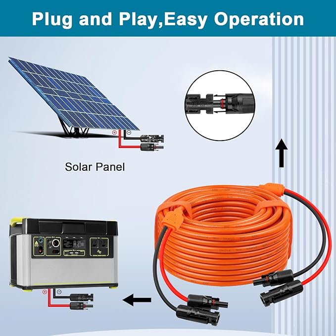 Solar Panel Extension Cable 40FT - MOOKEERF 10AWG+14AWG Solar Wire with Female & Male IP68 Waterproof Connector for RV, Photovoltaic Systems, Home, Boat, Solar Panels, Car