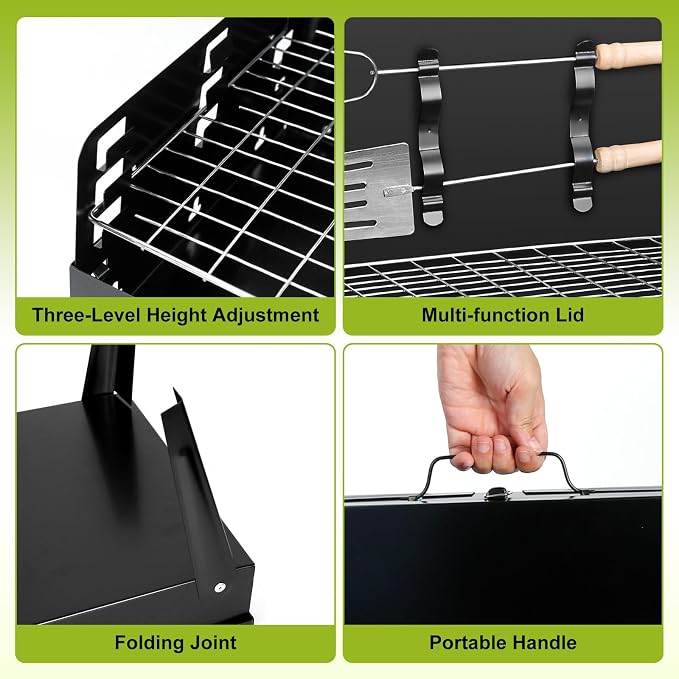 Portable Charcoal Grill, 16.7x10x17.7in Mini Foldable BBQ Suitcase Grill with Lid for Outdoor Camping, Picnics, Garden Grilling Cooking