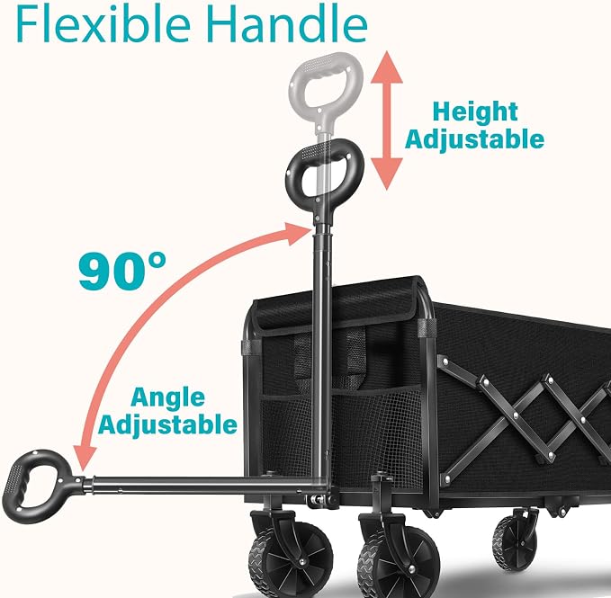 Wagons Carts Foldable,Folding Wagon Cart, Collapsible Utility Wagon with Adjustable Handle, Portable Grocery and Shopping Wagon for Apartment, Park, Sports, Picnic and Daily Use