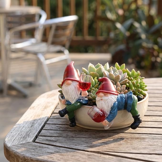 LCCCK Mini Garden Gnomes Set of 2 Resin Gnome Figurines with Dangling Legs Outdoor Gnomes Decorations for Yard Flower Pot Hanger Whimsical Gnome Decor for Home Patio Fairy Statues Accessories