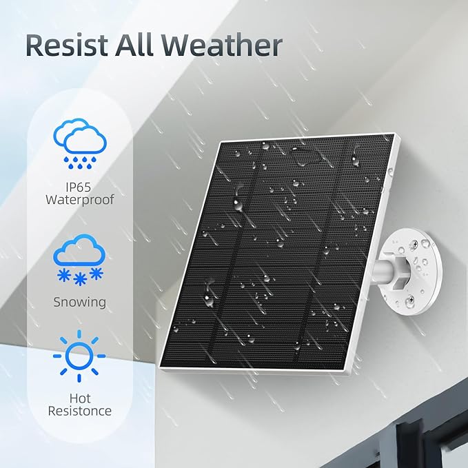 5W Solar Panel for Security Camera, Solar Panel with Micro USB & USB-C Port for DC 5V Outdoor Rechargeable Battery Camera, IP65 Waterproof, 360° Adjustable Security Mount, 9.8ft Cable(White 1PC)
