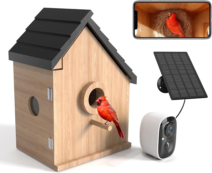 Bird Houses for Outside with Camera Solar Powered: 2K HD Video Smart Bird Feeder for Outdoors Nesting Box with Motion Detection Weatherproof Easy Birdwatching for for BirdLovers