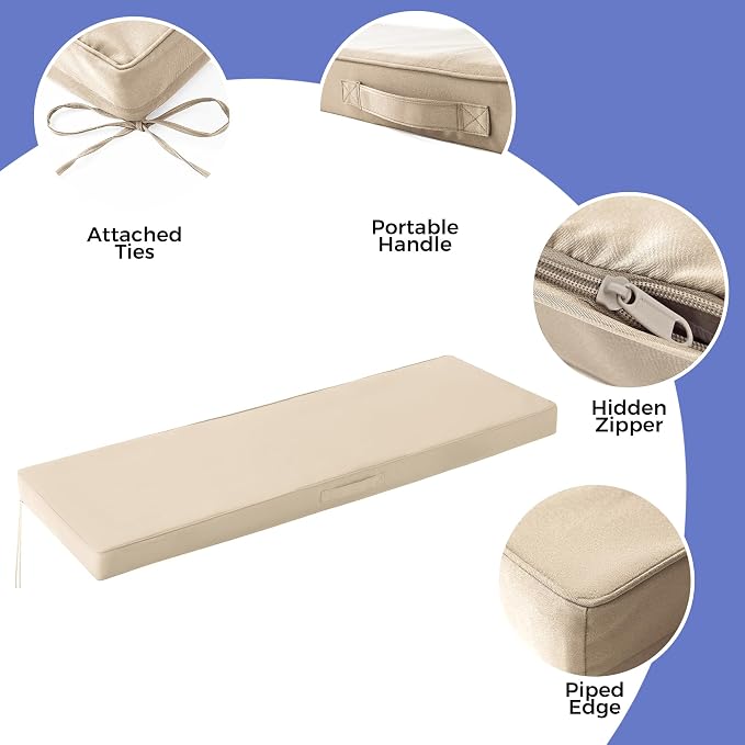 IPYNBAP Outdoor Bench Cushions for Outdoor Furniture, 59x18x3 Inch, Waterproof Bench Pillow, Fade Resistant Long Bench Seat Pads for Garden, Indoor, Porch Swing, Beige