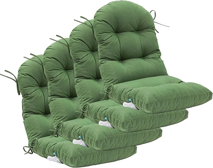 QILLOWAY Outdoor High Back Chair Cushion for Adirondack, All Weather Rocking Chair Cushions Thick Padded Replacement for Patio Furniture Set of 4,Dark Green