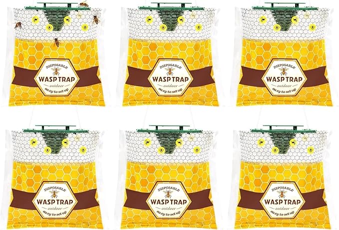 6 Pack Disposable Wasp Traps Outdoor Hanging Yellow Jacket Trap Carpenter Bee Traps for Outside Wasp and Hornet Traps Catcher Killer for Fly, Insects and Bug Outdoor Hanging Bag