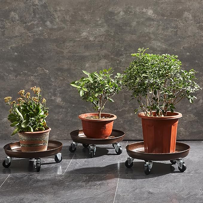 10" Heavy Duty Plant Dolly with Wheels, 160lbs Metal Rolling Plant Stand with Casters, Round Wheeled Planter Caddy Roller Base Carry Potted Tree Flower Pot for Indoor Outdoor Garden, 2 Pack, Bronze