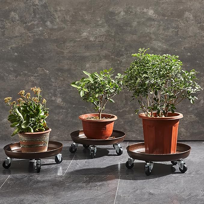 12" Heavy Duty Plant Dolly with Wheels, 200lbs Metal Rolling Plant Stand with Casters, Round Wheeled Planter Caddy Roller Base Carry Potted Tree Flower Pot for Indoor Outdoor Garden, 2 Pack, Bronze